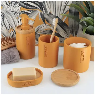 TENDANCE Badaccessoire-Set 5 teilig Zahnputzbecher Seifenspender Seifenschale WC Bürste Wattedose