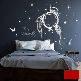 Wandtattoo Traumfänger Wandsticker Wandaufkleber Aufkleber Wunschtext Sternen M2088 ilka parey wandtattoo-welt® - ausgewählte Farbe: *kirschrot* ausgewählte Größe: *L - 75cm breit x 57cm hoch*