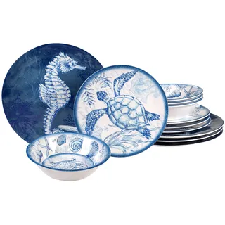 Certified International Oceanic 12-teiliges Geschirr-Set aus Melamin, für 4 Personen, mehrfarbig