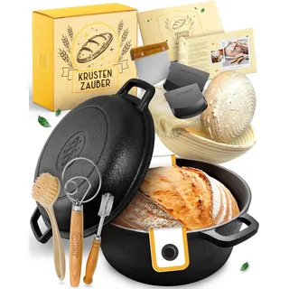 Gusseisen Topf Brot Backen im XXL Set  Brotbackform mit Deckel inkl. Gärkorb,...