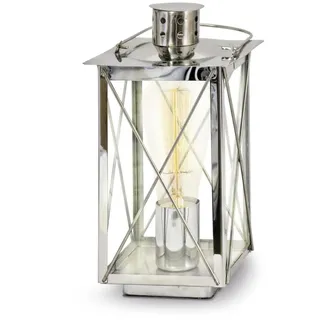 Tischlampe Laterne Tischleuchte eckig Chrom silber glänzend Retro Vintage Glas