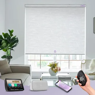 Graywind Elektrisches Rollo Innen, Elegante Textur-Stoff Verdunkelungsrollo nach Maß, Wiederaufladbar Motorisierte Rollo mit Fernbedienung, Alexa & Google kompatibel, Sichtschutz, Jacquard Weiß