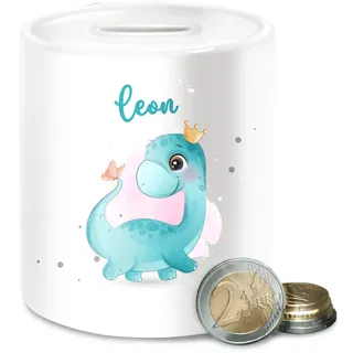 Spardose - Dinosaurier personalisiert mit Name I Geschenk Dinos I Saurier I Dinosaurier I Urzeittier I Dino - Unisize - Weiß - personalisierte sparbüchse Junge Tier Tiere Keramik kindersparbüchse