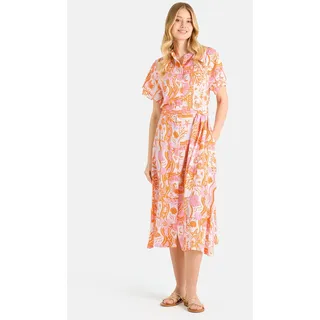 Midikleid LIEBLINGSSTÜCK "ElnaL", Damen, Gr. 42, N-Gr, bunt (orange), Web, Obermaterial: 100% Viskose, gemustert, tailliert Midi, Rundhals, Lagenoptik, Kleider Midikleid, mit Taillengürtel, kragenlos