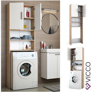 VICCO Waschmaschinenschrank 190 x 64 cm in Weiß Sonoma Badschrank Hochschrank