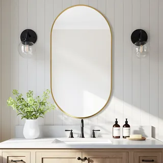 Reflix Wandspiegel 90x60cm Oval, Gold Wandmontierter Badezimmer Schminkspiegel für Wanddekoration für Schlafzimmer Wohnzimmer Eingang