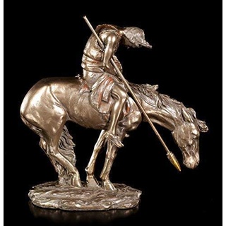 Indianer Figur auf Pferd - End of Trail | Western Deko Statue Reiter Bronze-Optik