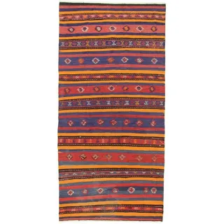 Orientteppich Perser Kelim Fars Azerbaijan Antik 337x157 Handgewebt Orientteppich, Läufer, Höhe: 0.4 mm blau|grau