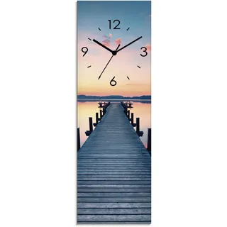 Wanduhr ARTLAND "Langer Pier am See im Sonnenaufgang" Wanduhren Gr. B/H/T: 20 cm x 60 cm x 1,8 cm, Funkuhr, blau Wanduhren