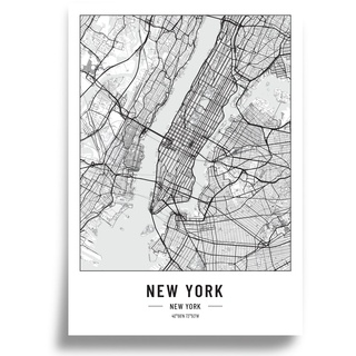 Poster Stadtplan | Moderne minimalistische wandbild Stadtkarten | Schwarz Weiß deko haushalt |w anddeko Kunstdrucke für Wanddekoration weltkarte | Geschenk fur haus | Papier 250gr New York A3