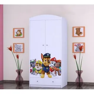 BDW - Kinder Kleiderschrank - Kinderschrank Super Hunde Motiv - Aufbewahrungsschrank für Jugendzimmer, Kinderzimmer - Drucke aus sicheren Farben - 187x88x54cm - Weiß - Das Team