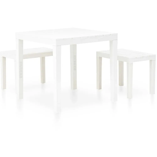 The Living Store Gartentisch mit 2 Bänken Kunststoff Weiß - Weiß
