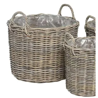 Grafelstein Pflanzkübel SEA Grass aus Rattan grau beige Pflanzkorb Hamptons Landhaus - Gross