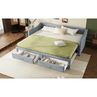 Furnishings Home Polsterbett Ausziehbett Daybett Tagesbett (Funktionsbett), Mit Schubladen, 90x200 cm/180x200 cm, Lattenrost, Leinen grau