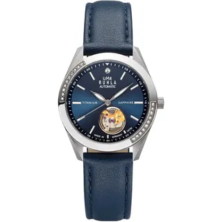 UMR RUHLA Armbanduhr, Damen, Automatik, Lederarmband, Titangehäuse, wasserdicht bis 5 bar, Farbe:Blau