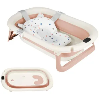 OHMG Babybadewanne mit Badewannenkissen, Babybadewanne, faltbar, mit Digital-Thermometer, ergonomische und platzsparende Babywanne, geeignet für Babys von 0 bis 36 Monaten
