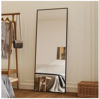 GOEZES Standspiegel 150x50cm Spiegel Wandspiegel groß Schwarz Flurspiegel ganzkörper (Ganzkörperspiegel eckig, mit Alu Rahmen, Metall Haken), 4 Installationsmethoden schwarz