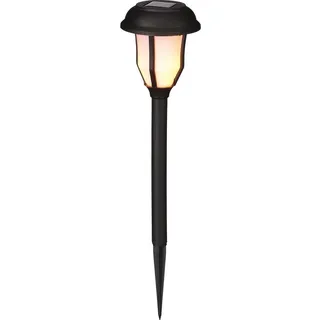 Solarleuchte im Oldschool-Look mit 6 gelb-orange leuchtenden LEDs in Flammen-Optik, Akku, Bodenstecker, Solar-Paneel, On/Off-Schalter - Schwarz