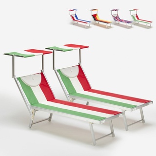 2er Set professionelle Liegestühle Strandliegen Sonnenliegen aus Aluminium für den Strand Santorini Europe