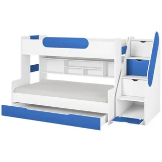 Deine Möbel 24 Funktionsbett SALLY Etagenbett für 2 Kinder mit Treppe Funktionsbett Kinderzimmer (Set, 1 tlg), mit einer großen Schublade, Praktisches Kinderbett mit Schubladen blau