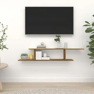 LAPOOH TV-Wandregal Regal Wand, Wandregal, Regalboden, Wandboard, Schwebe Regal, Schweberegal, Regalbrett Räuchereiche 125x18x23 cm Holzwerkstoff