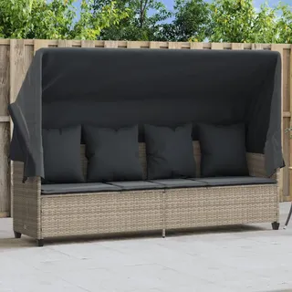 KKHOMEI Gartensofa mit Liegefunktion und mit Dach Liegesofa Rattan Sonnenliege Balkon Bank Verstellbar Gartenliege Sofa Liege Lounge Sofa Outdoor mit Schlaffunktion Rattansofa 200 x 52,5 x 3 cm