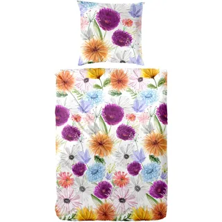 Primera Mako-Satin Bettwäsche Blumen Lila 135 x 200 cm + 80 x 80 cm
