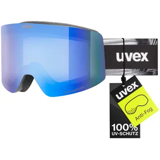 Uvex Provoqe FM - stylische, verspiegelte Skibrille mit Anti-Fog-Beschichtung und Over-The-Glasses-Konstruktion für Damen und Herren - black matt, mirror blue one size