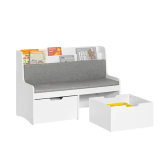 SoBuy KMB66-W Kinder Sitzbank Spielzeugtruhe Spielzeugkiste Aufbewahrungsbox mit Rollen Schuhbank mit Sitzkissen Weiß - (B)100 x (H)70 x (T)45cm | Gr.: onesize
