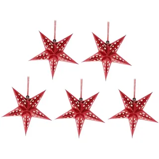 SOLUSTRE 5 Stücke Rot Papierstern Lampe 45cm Papier Weihnachtssterne mit Beleuchtung 3D Leuchtstern Fensterdeko Stern Weihnachten Beleuchtet Christbaumspitze für Neujahr Silvester Party Deko