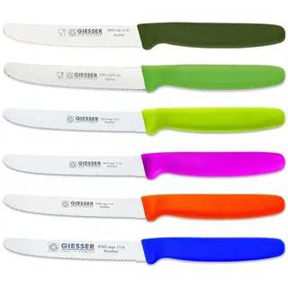 GIESSER Tomatenmesser Brötchenmesser 8365 wsp 11-6, 6er Set bunt gemischt; 3mm Wellenschliff; extrem Scharf bunt