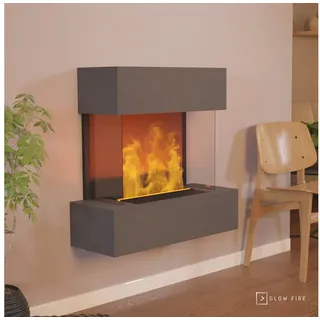 GLOW FIRE Elektrokamin Hölderlin Wasserdampf Kamin, Wandkamin, Elektrischer Kamin, Wasserdampfkamin mit 3D Feuer und Knisterfunktion grau