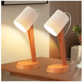 ZMH Tischleuchte Modern Landhausstil Tischlampe mit Kabel Wohnzimmer mit Kippschalter, Hochwertige Design, ohne Leuchtmittel, 2er Set Kleine E14 Nachttischlampe für Esstisch Schlafzimmer orange