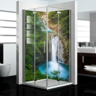 dedeco Eck-Duschrückwände Aluminium wasserfest Motiv: Wasserfall V20, 2 x 100x200x0,3cm, Fliesenersatz fugenlos Wandverkleidung Wandpaneele, Germany - Silber