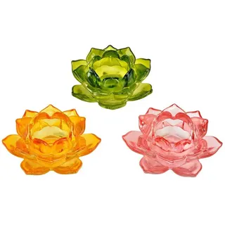 Interdesign24 Teelichthalter Blumen, 3er-Set, aus Glas, Bunt bunt