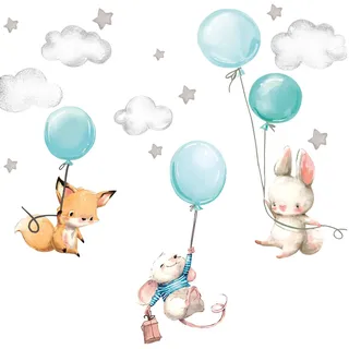 Little Deco Wandtattoo Fuchs Maus und Hase mit Luftballon DL610 L - 144 x 83 cm (BxH)