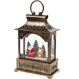 Schneekugel als Laterne mit Weihnachtsmann & Schlitten, Musik, Licht, Glitzerantrieb, 16,6 * 8,8 * 25cm Weihnachtsdeko weihnachtliche Schütteldeko