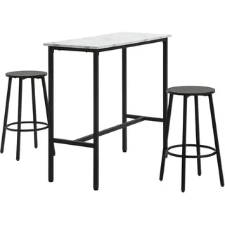 Homcom Bartisch mit Barhocker Set, 3-teiliges Bartisch Set, Esstisch mit 2 Barhocker, Essgruppe, Stehtisch, Küchentisch für Esszimmer, Stahl, Weiß, Schwarz