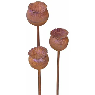 Bornhöft 3er Set Gartenstecker Mohn Mohnkapsel Metall Rost Gartendeko Edelrost Rankstab Beetstecker Topfstecker Naturrost