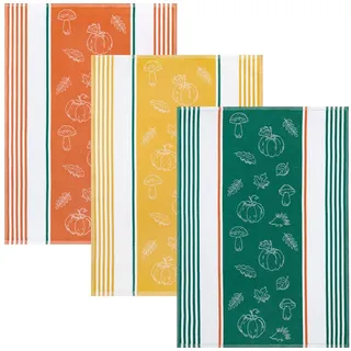 Kracht Geschirrtuch "Herbstlich" 3er-Pack Halbleinen orange/gelb/grün Größe 50x70 cm