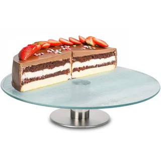 Spetebo Glas Kuchenplatte 360° drehbar - Ø 30 cm - Torten Servierständer mit Metall Fuß - Tortenplatte Kuchen Etagere Servierplatte Drehteller zum Dekorieren