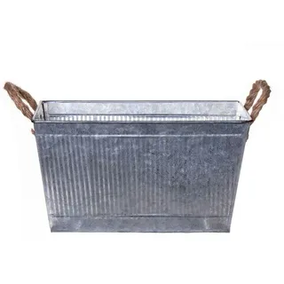 INNA-Glas Rechteckiger Blumenkasten BIMETO mit Griffen, Rillen, Zink, Silber, 24x14x13cm - Zink Pflanzkasten