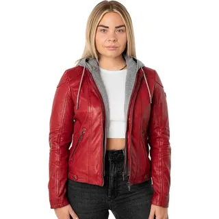 Mauritius - Damen Echtleder Lederjacke Lammnappa Kapuze rot - L