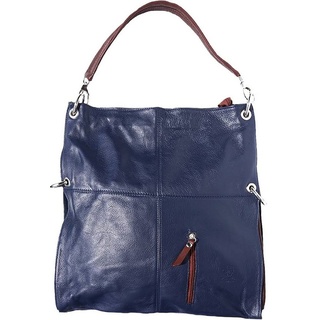 FLORENCE Schultertasche Florence Hobo Bag Echtleder Handtasche (Beuteltasche, Beuteltasche), Damen Tasche Echtleder blau, braun, Made-In Italy blau|braun