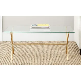 SAFAVIEH Glam Accent Table with Iron Legs, in Gold and Clear, 53 X 95 X 43.18