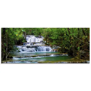ARTland Wanddeko Glasbilder Wandbild Glas Bild einteilig 125x50 cm Querformat Natur Landschaft Wasserfall Wald Thailand Dschungel Fluss Sommer T5NK