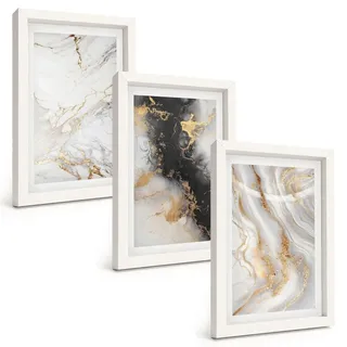 Bilder Set 3-teilig im weißen Rahmen – Wandbilder 3 Stück – gerahmte Poster für Wohnzimmer, Schlafzimmer und Flur – 20x30 cm – Abstrakte... - Weiß