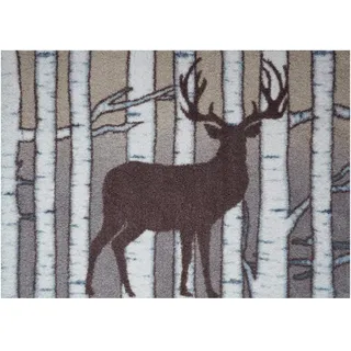 Akzente Feel Birch Deer Fußmatte, 70x100 cm, kuschelig weich, Latex Rückseite, rutschfest, Made in EU, PVC-frei, für Badezimmer & Fußbodenheizung