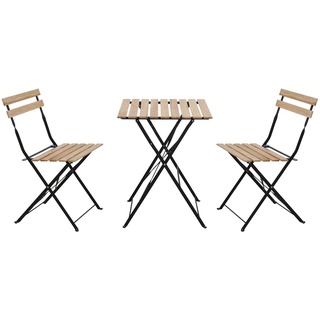 SVITA Bistro-Set 3-teilig Tisch mit 2 Stühlen klappbar Balkon Schwarz Metall Holz