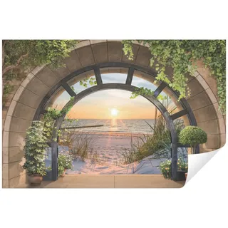 WallArena - Vlies Fototapete Strand Meer Fenster mit Aussicht Natur Ostsee 400x280 cm - Fototapeten - Tapeten - für Wohnzimmer Schlafzimmer - Vliestapete Wandtapete Tapete 3D Effekt- inkl. Kleister
